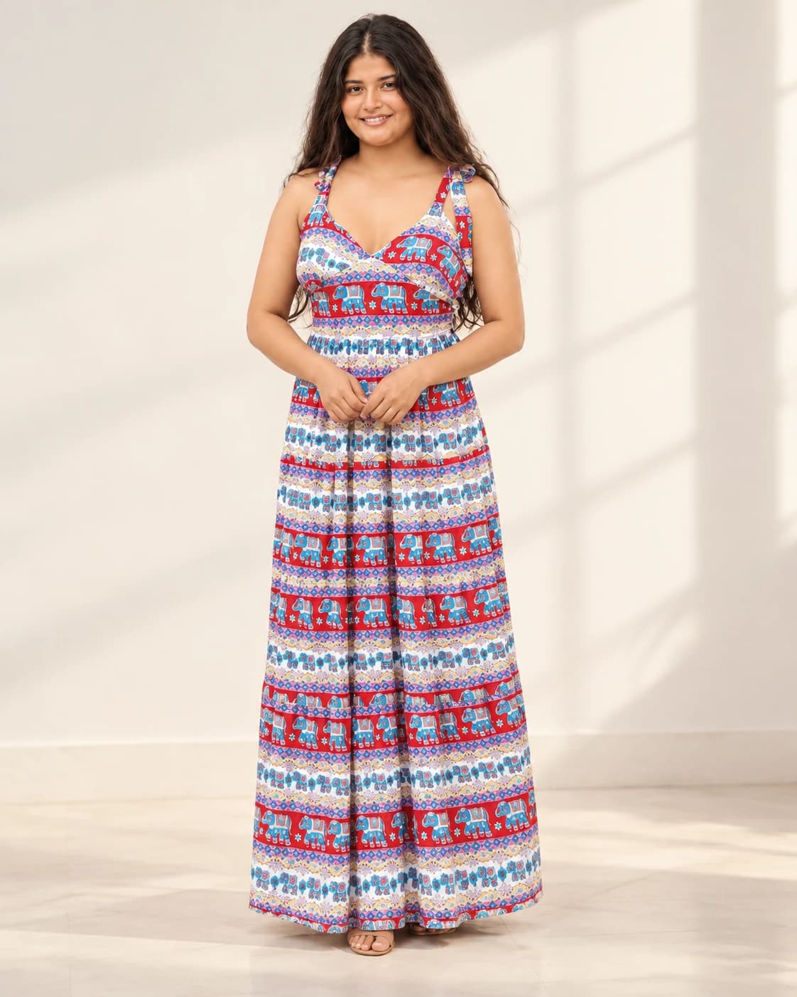 Elephant Print Maxi Dress front studio view