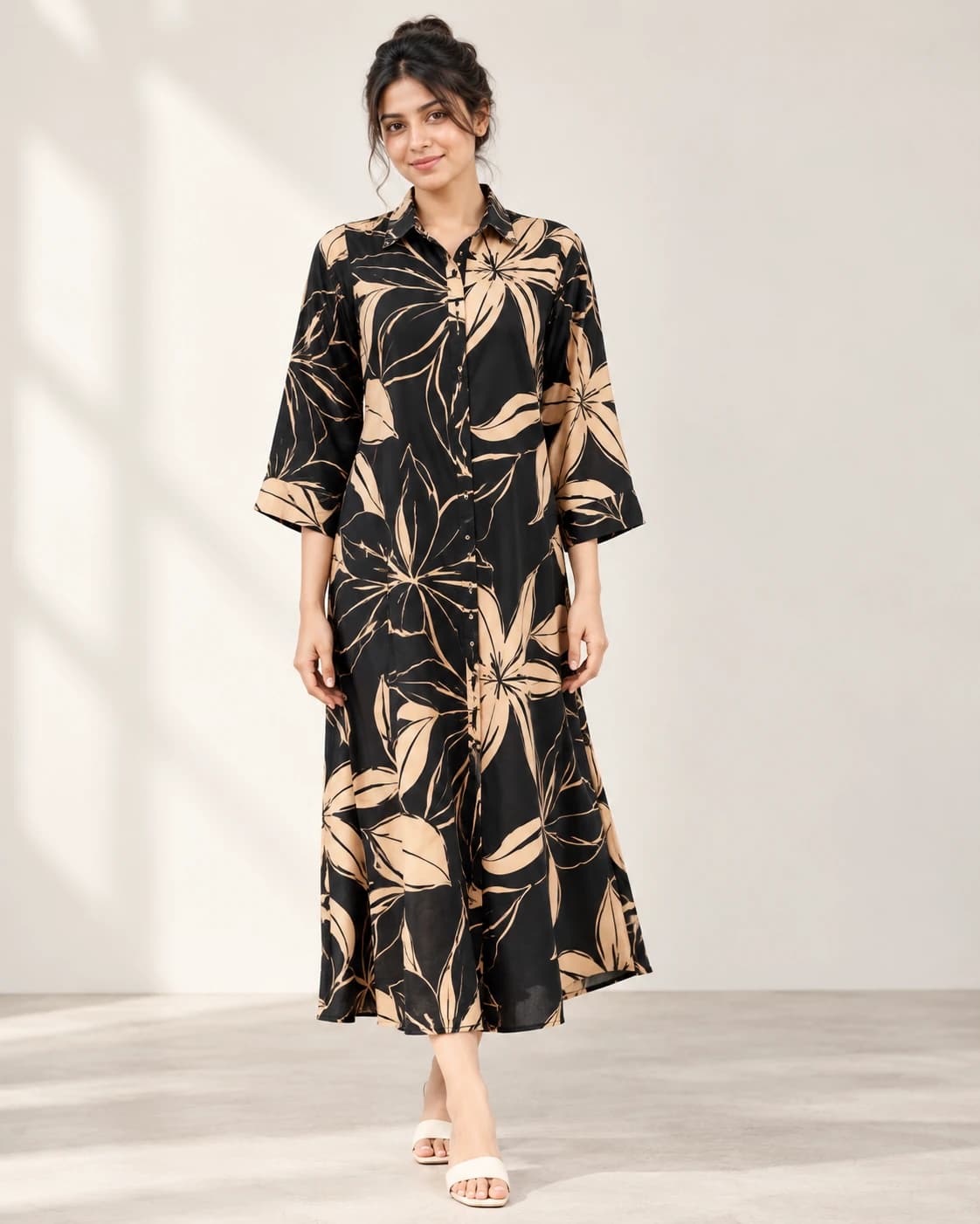 Slab Linen Long Dress front studio view